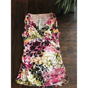 Pink, green, black floral CAbi tank top/blouse (M)